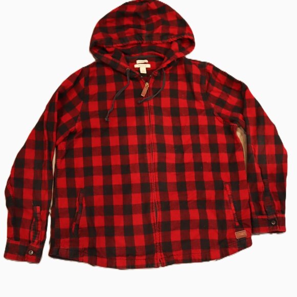 L.L.Bean Men’s Hooded Zip Flannel Jacket – Relaxed Fit – Red/Black Buffalo Check - Picture 1 of 10